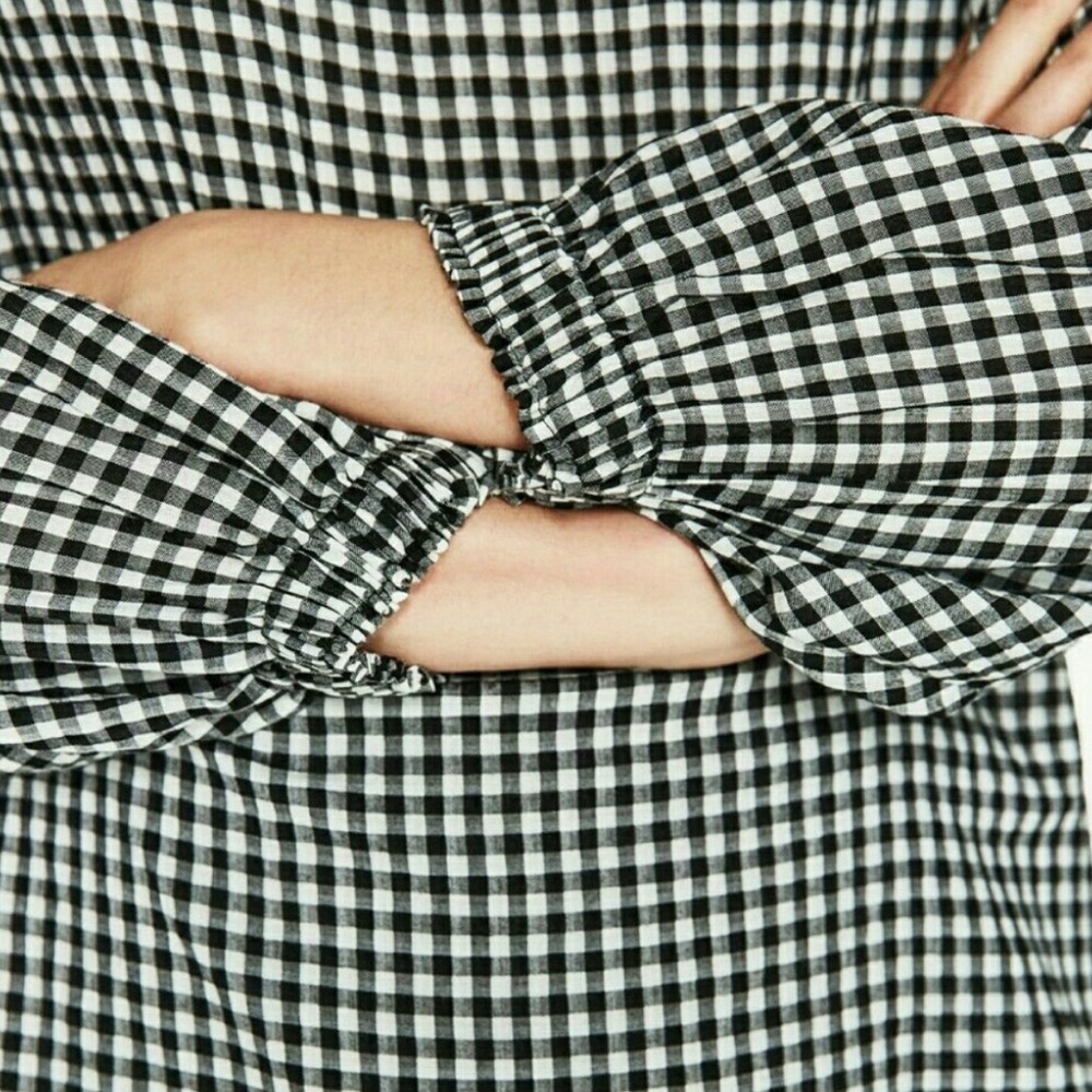Zara Black & White Gingham Long Sleeve Top - Ruffle Plaid Neckline
MEDIUM - Picture 6 of 14